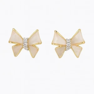 Pendiente con lazo esmaltado blanco y chapado en oro - Imagen 1 de 2