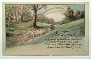 Vintage Divided Back Lithograph Postcard My Friend Rainbow Sheep - Picture 1 of 2