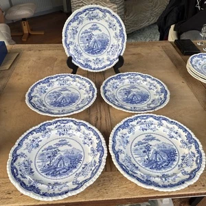 Minton Chinese Marine Opaque Dinner Plate 27cm X5 Antique Blue White - Picture 1 of 5