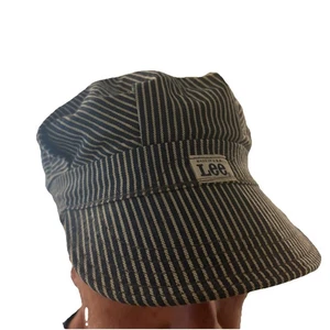Lee Denim Hickory Striped Railroad Hat 70s Vintage Engineers Cap Usa Made 7 3/8 - Picture 1 of 17