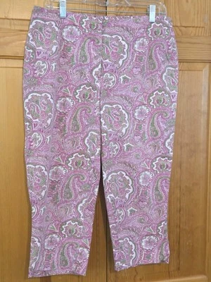 Talbots Pants 12 Cropped Pink Paisley Mid Rise Capris Stretch Cotton Foto 1 de 4