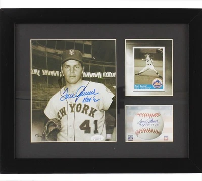 Tom Seaver Signed New York Yankees Framed 8×10 B/W with Cutout MLB Photo w/ Insc - Image 1 of 3