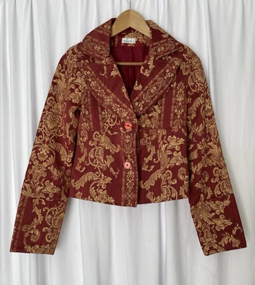 Charlotte Russe Womens XS Red Gold Brocade Lined Paisley Jacket Blazer Old Money - Image 1 of 4