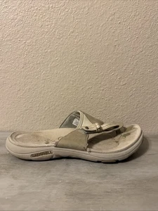 Merrell Sandals Womens 7 Aluminum Flip Flop Thong Beige Leather Toe Post J62144 - Picture 1 of 7