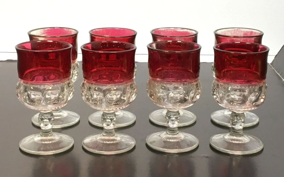 Juego De Colección De 8 Copas Kings Crown Patrón Rojo Arándano Indiana Glass Company Foto 1 de 4