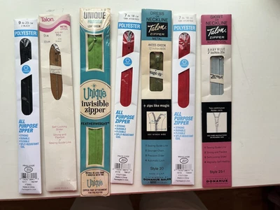 New in Pkg Sewing Zippers 7" 9" 12" Various colors & types listed below total 7 - Image 1 of 4