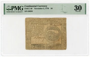 (CC-49) November 2, 1776 $4 Continental Currency Note - PMG VF 30 - Picture 1 of 2