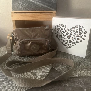 KIPLING Dark Metallic Gold Logo Zip Square MINI Organizer Crossbody EUC-MINT - Picture 1 of 19
