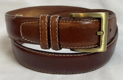 Cinturón de cuero italiano fino de colección para hombre 38 marrón doble lazo hebilla de latón macizo Foto 1 de 4
