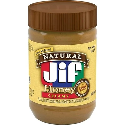 Jif Natural Creamy Peanut Butter Spread and Honey 16 Ounces Contains 80% Peanuts - Image 1 of 4
