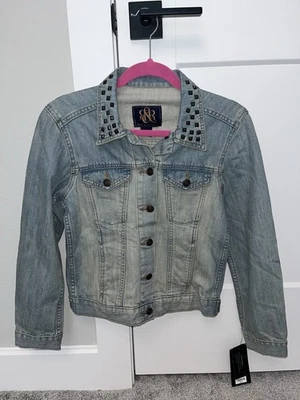 Chaqueta vaquera Rock & Republic lavado claro cuello tachonado talla S - Nueva con etiquetas Foto 1 de 4