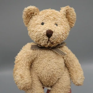 Russ Home Buddies Tumbles Teddy Bear Terry Cloth Beige Gingham Bow Vintage 4.5” - Picture 1 of 5