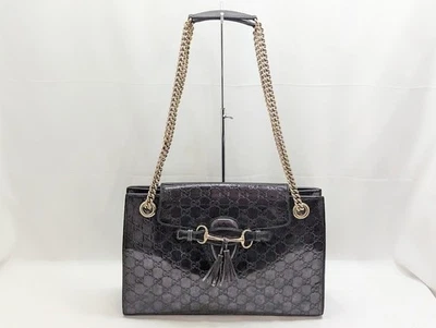GUCCI Emily Horsebit Guccissima Chain Shoulder Bag Dark Violet 295403 Authentic - Bild 1 von 4