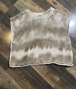 Free People FP maglione ritagliato taglia large boxy tie dye beige maglia a costine - Foto 1 di 12