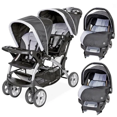 Baby Trend Sit N Stand Baby Double Stroller and 2 Infant Car Seat Combo, Stormy - Image 1 of 4