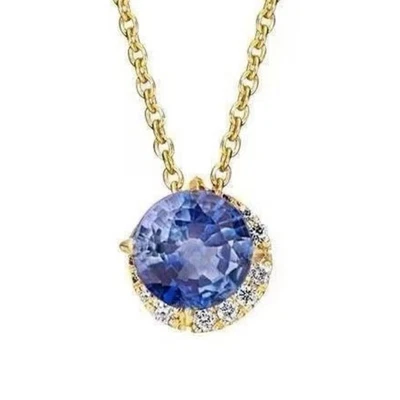Collar Colgante Tanzanita Natural Chapado en Oro Vermeil de 18K Plata de Ley Foto 1 de 4