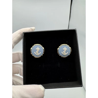 Gemelos de anclaje náutico Wedgwood tono dorado esmalte azul accesorios formales para hombre Foto 1 de 4