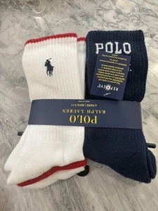 Polo Ralph Lauren Boys Classic Sport 6 Pairs Crew Socks White Navy Blue Sz 9-11 - Picture 1 of 2