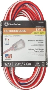 Southwire SJTW Heavy Duty 3 Prong Extention Cord, 12/3, 50', Red - Picture 1 of 1