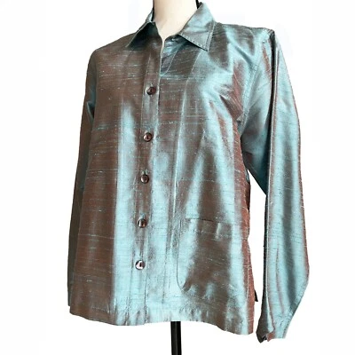 Chaqueta Blazer Top TravelSmith Seda De Colección Verde Azulado Iridiscente Talla LP Foto 1 de 4