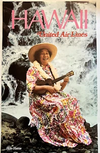 Vintage 1972 Hawaii United Airlines Werbe-Reiseposter neuwertig Hilo Hattie - Bild 1 von 8