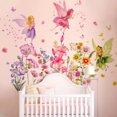Dibujos animados flor hada mariposa decoración niña niño dormitorio pared desmontable Foto 1 de 4