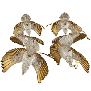 Vintage Clear Acrylic Bird Ornament Set of 6 Gold Painted Wings Balanced 3x4 - Picture 1 of 20