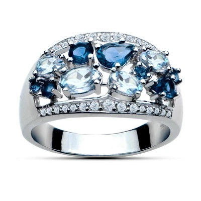 Anillo de plata esterlina 2,5 quilates TGW Londres topacio azul y blanco topacio banda de moda Foto 1 de 3
