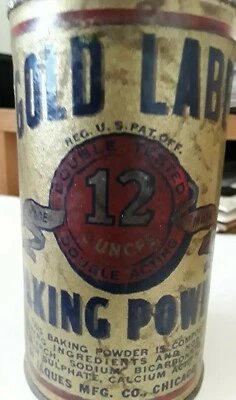 Polvo para hornear vintage con etiqueta dorada completa  Foto 1 de 4