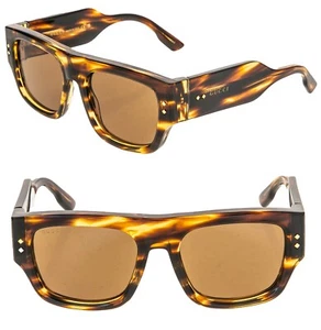 GUCCI Brown Stripe Havana Diamond 1262 Unisex Chunky Bold Gg1262S Sunglasses 004 - Picture 1 of 10