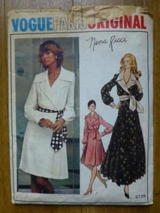Vintage 70er Jahre Vogue Paris 2729 Nina Ricci Misses Kleid - 34" Brustumfang Größe 12 Schnittmuster - Bild 1 von 2
