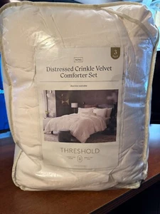 3pc King Luxe Distressed Crinkle Velvet Comforter and Sham Set Ivory - Threshold - Picture 1 of 2