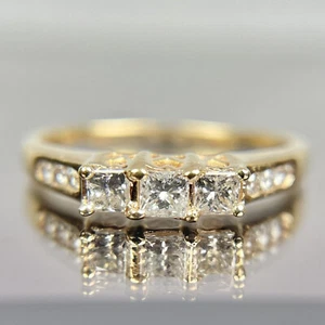 2CT Princess Created Diamond Three Stone Engagement Ring 14K Yellow Gold Plated - Picture 1 of 7