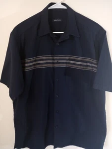 Nautica Men's Med. Navy Blue Short Sleeve Collared Button Up Casual Shirt - Picture 1 of 9