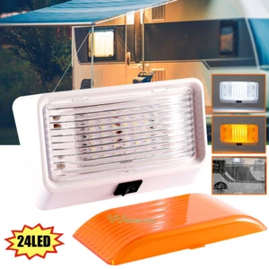 RV LED Porch Light rectangle clear amber lens camper RV trailer white exterior - Picture 1 of 16