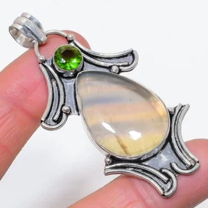 Fluorite, Peridot Gemstone 925 Sterling Silver Jewelry Pendant 2.76" b298 - Picture 1 of 3