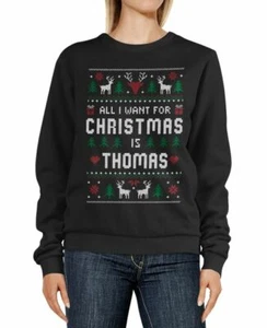Sweatshirt Damen All I want for Christmas Weihnachten Wunschname Text-Zeile  - Bild 1 von 3