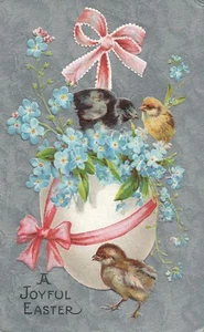 Forget me nots Egg Easter Chick  Greeting Postcard - Picture 1 of 1