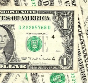Serie 1995 Billete de un dólar aleatorio del Distrito de la Reserva Federal y lote de 1 - Imagen 1 de 3