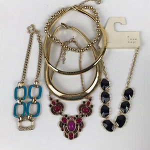 6 Lot Choker and Collar Statement Necklaces Gold Tone Snake Beads and Links - Picture 1 of 10