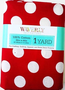 Waverly Inspirations 1 Yard Red White Dots Pre-Cut 36" x 44" 100% Cotton Fabric - Picture 1 of 1
