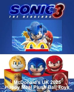 McDonald's Happy Meal UK 2025 SONIC 3 choice of soft plush roller toys - Picture 1 of 82