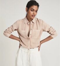 REISS Felicia Button Down Shirt Size US 0 Twin Pocket, Camel/Beige, NEW NWOT