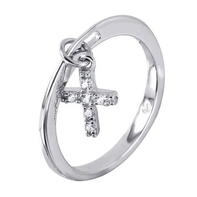  STERLING SILVER DANGLING CROSS RING W/ SIMULATED DIAMOND ACCENTS/ SZ 5 - 9 - Image 1 of 2