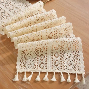 Beige Tischläufer Häkeln mit Quasten Tischdecke Tisch Dekor Wohnzimmer - Bild 1 von 18
