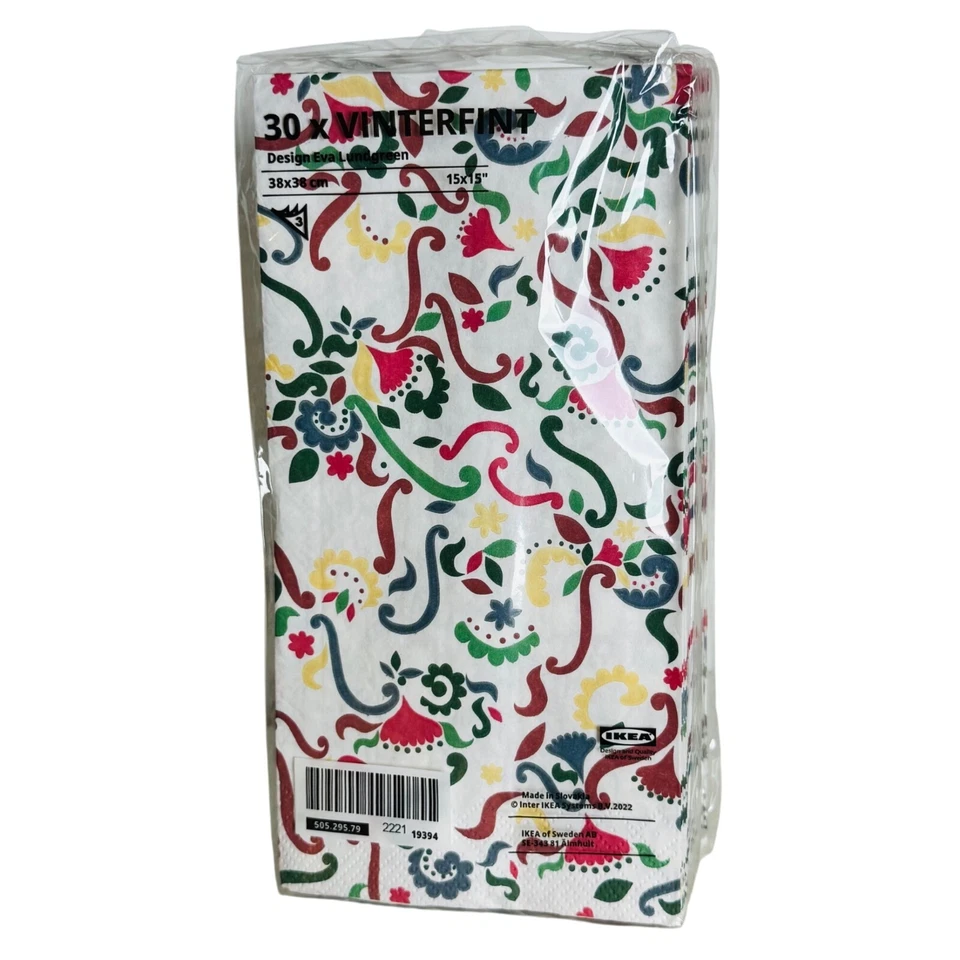 IKEA 2021 Vinterfint Christmas Collection Folk Art 30-Pack Paper Guest Napkins - Image 1 of 2