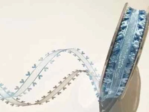 171cm x Blue 15mm Heart Edge Sheer Ribbon by Bertie's Bows - Picture 1 of 1