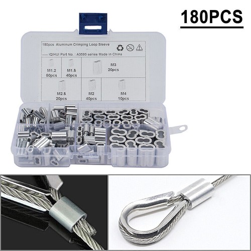 180Pcs 6 Size Aluminum Wire Rope Cable Ferrule Crimping Swage Sleeve