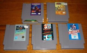 5 Nintendo NES video games: Iron Sword, Rad Racer, Super Mario Bros, Ice Hockey+