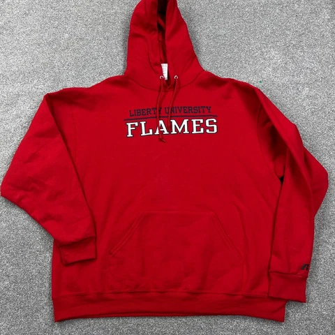 Liberty Flames Hoodie Men 2XL XXL Red Pullover Hooded Sweatshirt Sweater Adult Cover